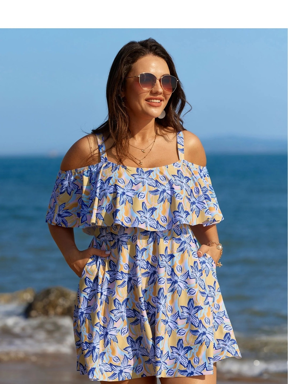 Off-Shoulder Swimsuit Dress